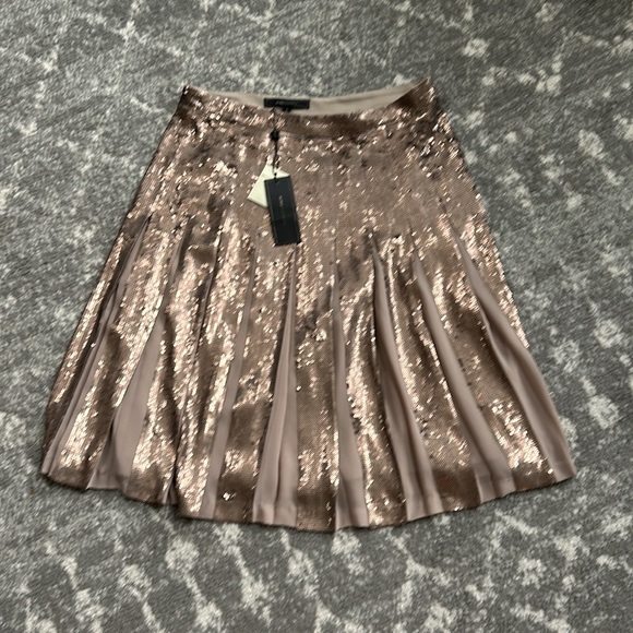NWT BCBGMAXAZRIA Edna Pleated Sequined skirt in pumice wash - Picture 14 of 16